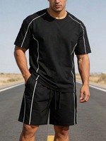 T-shirt à manches courtes pour homme, couleur noire unie, coupe ample, polyester, ensemble de vêtements de sport pour la course à pied et la salle de sport