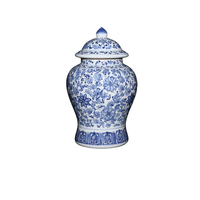 Vase de sol en argile de Jingdezhen, style Art déco, bleu et blanc, motif de fleurs de lotus entrelacées, avec couvercle, ornement décoratif