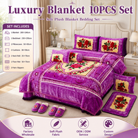 Vente en gros usine – Ensemble de literie 10 pièces en raschel, couverture chaude et épaisse à motif floral pour lit King Size avec chaussons