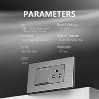Prises et interrupteurs électriques de maison Prise multifonction à 3 pôles + prise de courant murale avec plaque en acier inoxydable