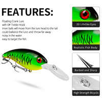 WildTrek Leurre Crankbait Flottant 10cm/14g, Plongée Profonde, Billes Sonores, Hameçons Triples, Bionique, pour Pêche en Eau Douce, Rivière et Lac