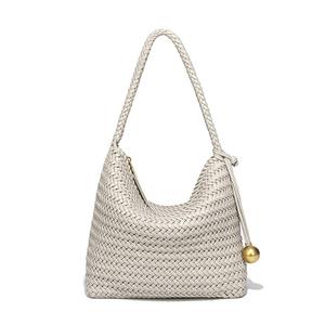 手工制作大容量单肩编织手提包时尚女士风格涤纶内衬多功能女式主包 - Product Image 4