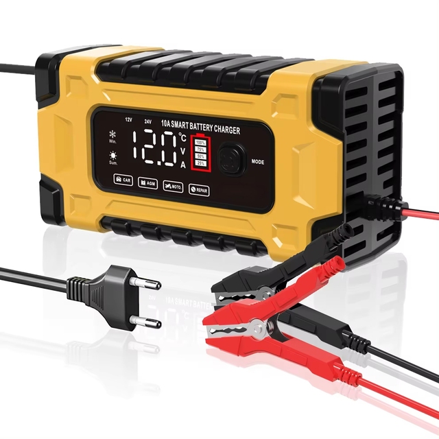 FOXSUR 12V 10A/24V 5A Car Battery Charger Automatic Smart Fast Charger Use For Car Motorcycle Truck AGM Deepcycle GEL Lead-Acid