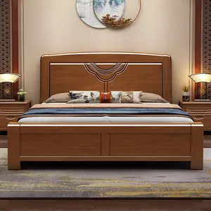 रानी बिस्तर फ्रेम डबल चीनी लकड़ी बेडरूम फर्नीचर आधुनिक लक्जरी भंडारण ठोस लकड़ी बिस्तर
