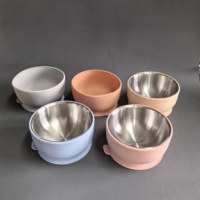 Ensemble de 4 bols pour bébé en acier inoxydable de qualité alimentaire, couverts pour enfants, assiette d'alimentation en silicone avec ventouse