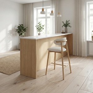 Tabouret <span class=keywords><strong>de</strong></span> <span class=keywords><strong>bar</strong></span> haut en bois massif et similicuir, design nordique moderne avec dossier incurvé pour <span class=keywords><strong>bar</strong></span> à domicile et cuisine - Product Image 4
