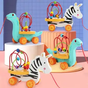 Yeni çocuk traktör hayvan dolly etrafında boncuk bilişsel ahşap oyuncaklar
