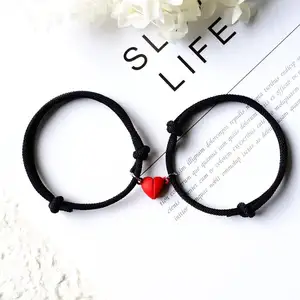 Ngày Valentine Đồ Trang Sức Bện Dây Màu Đen Và Trắng Tình Yêu Trái Tim Charms Tình Bạn Vòng Đeo Tay Có Thể Điều Chỉnh Vài Vòng Đeo Tay Nam Châm