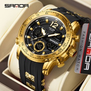 SANDA 6193 Montre à quartz à double affichage pour hommes, mode, affaires, sport, étanche, alarme, montre-bracelet électronique multifonctionnelle - Product Image 3