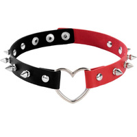 Collier ras du cou pour femme en cuir PU style punk gothique avec rivets en forme de cœur et chaîne en bambou, bijou pour la clavicule