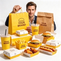 Ensemble d'emballages en papier personnalisés pour la restauration rapide à emporter : boîte à hamburgers, boîte à frites, boîte à hot-dogs, gobelet en papier, sac en papier kraft