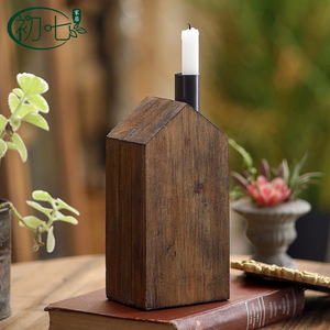 Portavelas de Madera Maciza con Forma de Casa, Estilo Antiguo, Decoración para el Hogar, Regalo de Boda - Product Image 4