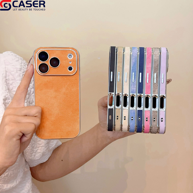 Trendy Denim Fully Covered Plated Silver Frame Pure Color Wear-resistant Soft Mobile Phone Cases for Iphone13-17promax
