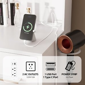 Espejo de tocador moderno con luces LED, toma de corriente, 7 cajones y 6 estantes, diseño de panel de tamaño personalizado <span class=keywords><strong>para</strong></span> dormitorio o vestidor - Product Image 4