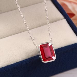 Shama Gems Jewels Colgante de compromiso de plata de ley 925 chapado en oro de 18K con rubí rojo de Mozambique de 12x10MM, corte radiante, tercera pieza - Product Image 3