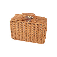 Panier de pique-nique rectangulaire 100% fait main en rotin PP, moderne, écologique, durable, avec couvercle et poignée pour le camping et le pique-nique