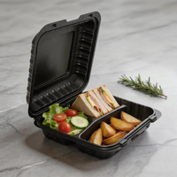 Boîtes alimentaires YANGRUI Clamshell 3 compartiments, vente en gros, qualité supérieure, noires, pour pique-nique, boîtes à lunch jetables