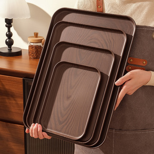 Plateaux de service rectangulaires en <span class=keywords><strong>plastique</strong></span> écologiques et durables, couleur noyer, qualité alimentaire, pour café, petit-déjeuner, goûter, style moderne - Product Image 2