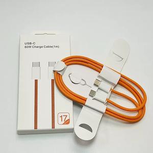 适用于 iPhone 17 的移动快速充电双 C 线编织线 60W 橙色双 Type-C PD 充电数据线 - Product Image 4