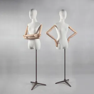 Window Luxury white canvas fabric covered half body mannequin with rose gold stand for shop props