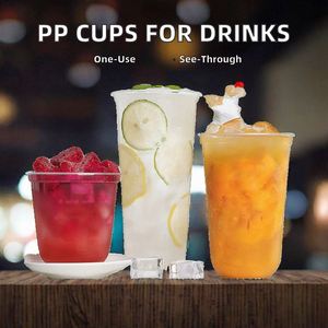 Gobelets en plastique transparent PP jetables personnalisés, diamètre 90 mm, pour smoothies, jus de fruits, citron, boba, bubble tea, eau minérale, boissons - Product Image 2
