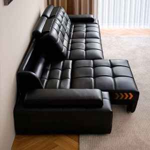 Canapé-lit électrique fonctionnel sectionnel motorisé en cuir véritable extensible pour hôtel, sans espace mural, salon - Product Image 1