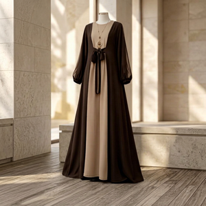 Elegant Women's Floor-Length Abaya Neck Long Sleeve Modest Rayon Breathable Wedding <b>Prayer</b> <b>Dress</b> Solid Color Loose Fit All - Product Image 1