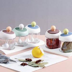 Household Kitchen <b>Spice</b> <b>Jar</b> Set With Spoon Airtight Plastic Lid Solid Seasonings Storage Container M Size Cover Design - Product Image 1