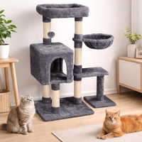 Arbre à chat robuste et écologique en peluche avec poteaux en sisal, structure d'escalade multi-niveaux en velours, montage facile, emballage en carton pour chats d'intérieur