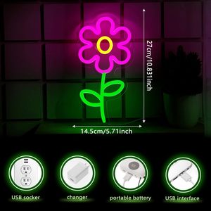 Letreros de flores de margarita, luces LED de neón regulables, alimentadas por USB, luz ambiental, decoración para escaparates, luz indicadora de calle, personalizadas, 5V - Product Image 1