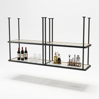 Porte-vin suspendu au plafond en acier inoxydable couleur or rose, étagère de bar à double niveau avec porte-verres et porte-bouteilles pour la décoration de cave à vin