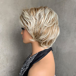 วิกผมผู้<span class=keywords><strong>หญิง</strong></span>ราคาส่ง คุณภาพดี <span class=keywords><strong>ผม</strong></span>สั้นสีบลอนด์ผสมน้ำตาล <span class=keywords><strong>ฟู</strong></span> มีหน้าม้า สำหรับผู้หญิง <span class=keywords><strong>ผม</strong></span>สังเคราะห์ ใช้ได้ทุกวัน - Product Image 4