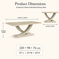 Table à manger en bois sculpturale moderne avec base en X incurvée, plateau rectangulaire, mobilier de salle à manger et de cuisine de luxe