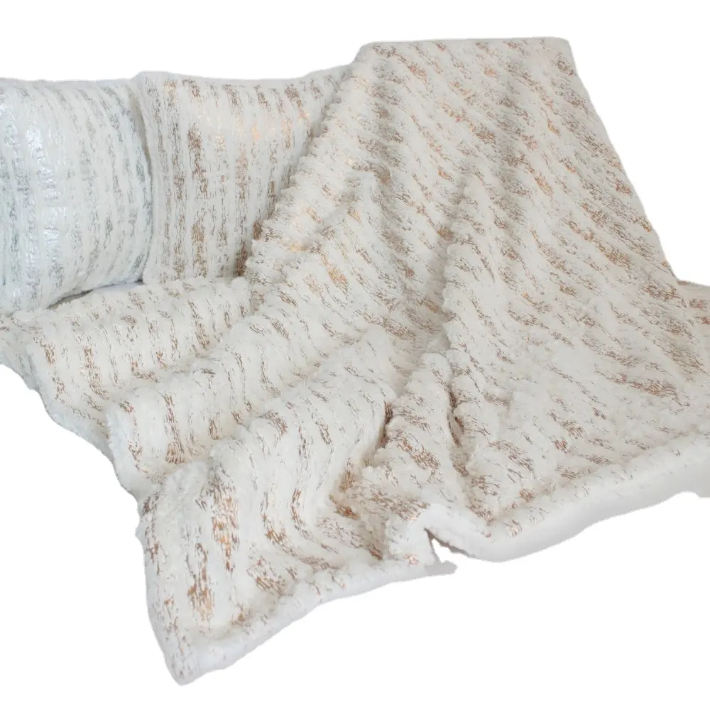 Faux Fur Blanket With Gilded Bronzing/silvered Printed Competitive Price Soft Warm Throw