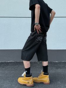 Homens de alta Qualidade Afligido Denim Shorts Vintage Streetwear <span class=keywords><strong>Jeans</strong></span> Baggy com Pintura Respingos Lados Bolsos Curtos - Product Image 4