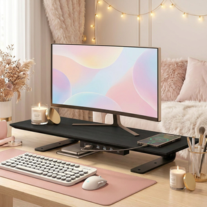 700mm Extra Wide Wood Monitor <strong>Riser</strong> 1-Tier Desk Stand, Under-Desk <strong>Keyboard</strong> Storage with Fast Charge &amp; Extension - Product Image 6