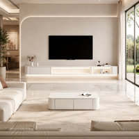 Soporte de TV de Pared de Madera Blanca de Lujo, Nuevo Diseño de Consola Flotante para Equipos Multimedia con Unidad LED, Soportes de TV de Lujo