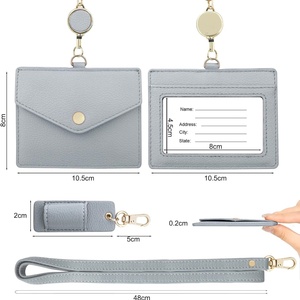 Factory Office Badge <b>Holder</b> High Quality Genuine Leather Credit <b>ID</b> Card <b>Holder</b> with Stretch Neck Lanyard and Pen Clip - Product Image 6