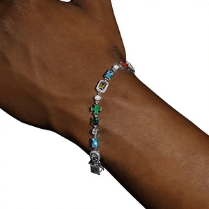Pulsera de Cadena de Oro Sólido de 14K de Lujo, Chapada en Oro, Estilo Hiphop, con Diseño de Cruz de Cristal Colorido Cultivado en Laboratorio, Unisex, para Uso Diario y Fiestas - Product Image 1