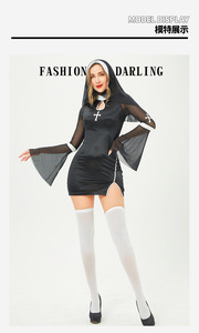 Tenue de soirée sexy pour filles, lingerie de jeu de rôle de nonne, costume en satin grande taille pour Halloween, Pâques, fête, tenue fantaisie, ODM en gros - Product Image 4