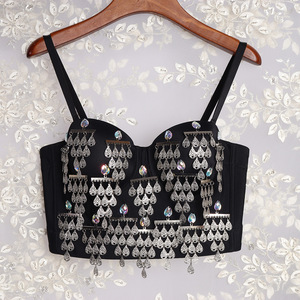 Vente en gros de <span class=keywords><strong>perles</strong></span> à paillettes noires, Bustier élégant et bon marché, Corsets courts avec bretelles - Product Image 2