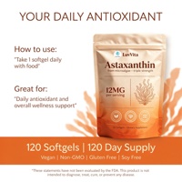LuvVita Astaxanthine Naturelle 12mg Gélules Molles Triple Force Soutien Antioxydant pour la Santé de la Peau, des Yeux et des Articulations Complément Végétalien Sans OGM