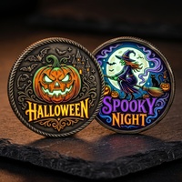 Pièces de défi lumineuses en métal en émail souple, en alliage de zinc, personnalisées en usine, avec pigment phosphorescent, souvenirs de fête d'Halloween, en gros