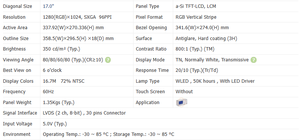 จอแสดงผล LCD สำหรับเดสก์ท็อปเกรดอุตสาหกรรม ขนาด 17 นิ้ว SXGA รุ่น G170EG01 V1 สำหรับสภาพแวดล้อมที่สุดท้าย - Product Image 3