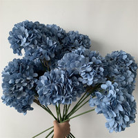 B-1208 Dekorasi Pernikahan Rumah Hari Valentine Abu-abu Biru Sutra Buatan Tangan Rangkaian Bunga Batang Tunggal Hydrangea Cabang Panjang