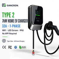 Pengisi Daya EV Tipe 2 GANCRON NEW Energy 7kW 32A Terpasang di Dinding dengan Konektor Pengisian Daya, Layar, Kontrol WiFi dan Aplikasi untuk Rumah di Inggris