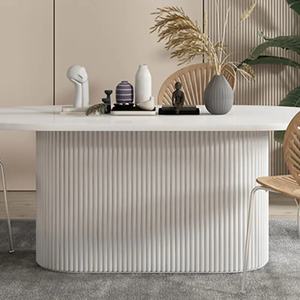 Juego de mesa de comedor ovalada moderna de lujo ligero, muebles de cocina y oficina de madera maciza blanca de 6 asientos con sillas Nórdicas - Product Image 5