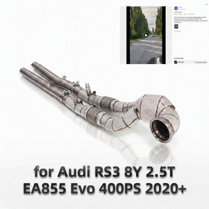 Tubo de Escape ING SUS304 para <span class=keywords><strong>Audi</strong></span> <span class=keywords><strong>RS3</strong></span> 8Y 2.5T EA855 Evo 400PS <span class=keywords><strong>2020</strong></span>+ |   Tubo de Alto Flujo de 76 mm con Protección Térmica Completa al por Mayor - Product Image 1