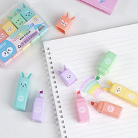4/5/6 pièces Stylos surligneurs en plastique écologiques à motif lapin de dessin animé, pointe oblique, pour le traçage et l'habillage