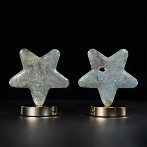 Wholesale Crystal Crafts Stone Natural Druzy Healing Product Stone Moss Agate Star Shape Lamp Adjustable Light For Decor